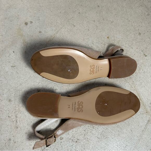 SAS Chloe J5 Beige Leather Snake Skin Pattern Slingback Closed Toe Flats Size 7M - Picture 6 of 9